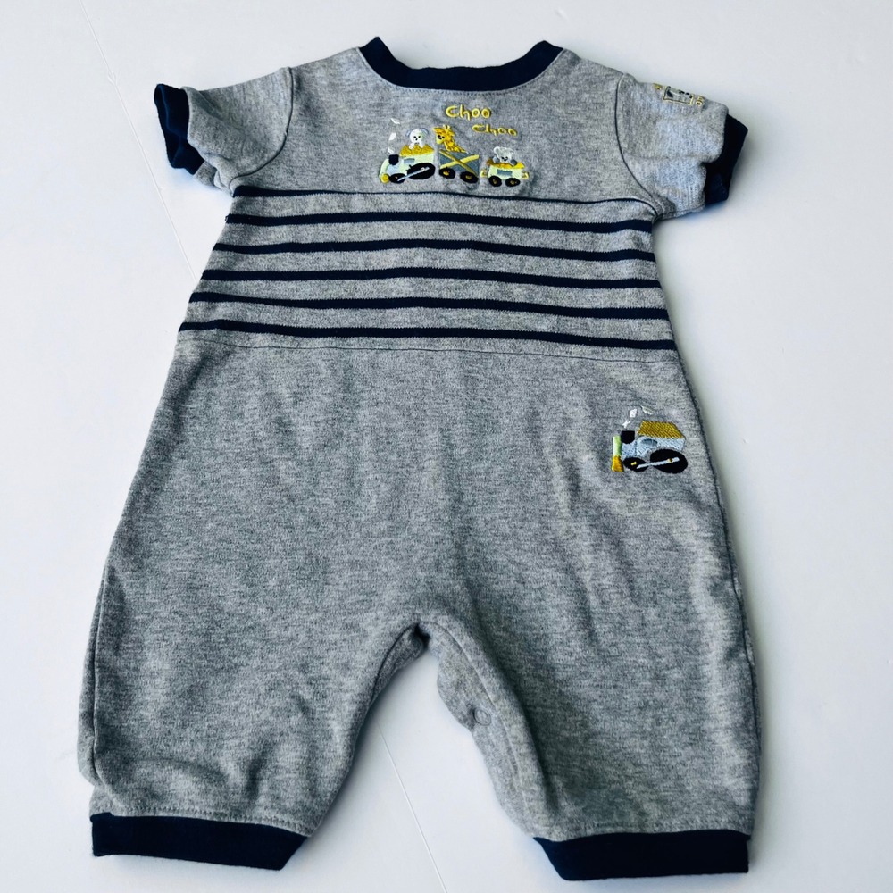Vintage Okie Dokie Baby Train Romper 0-3M Choo Choo Cotton One Piece